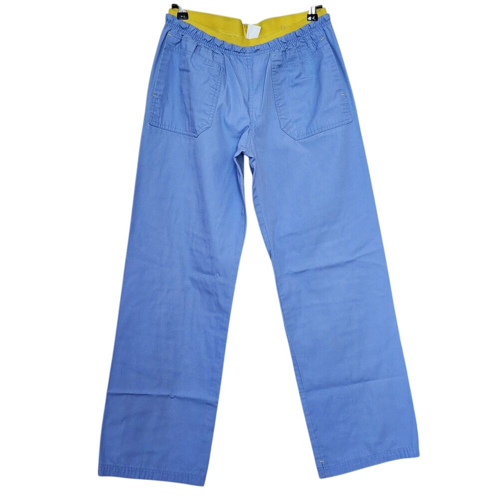 Spread Good Cheer Womens Scrub Bottoms Size M Blue Elastic Waist Straight Leg